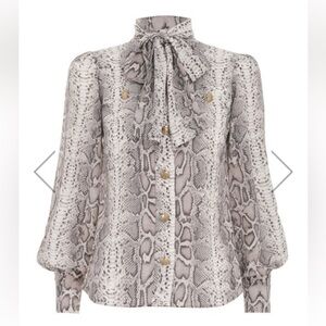 ZIMMERMANN Silk Tie Shirt (Bone Snake) in size 0 blouse long sleeve tie neck